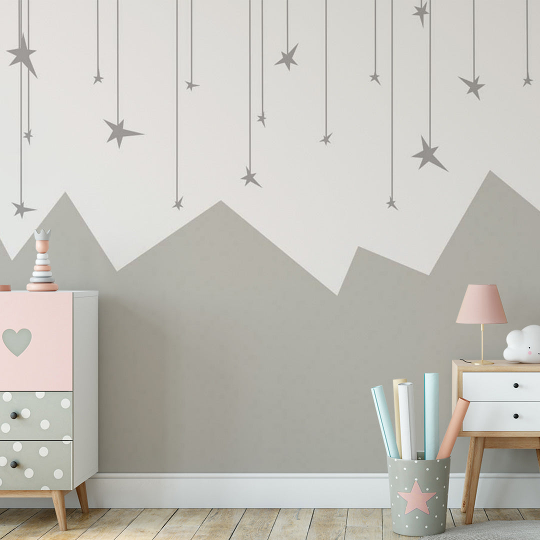 Kids Wall Murals Scandinavian Mountains Stars Sky Wallpaper for Kids