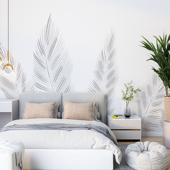 Palm Tree White Wall Mural Tropical Minimal Wallpaper