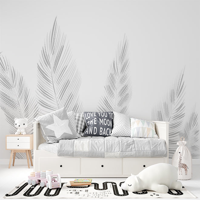 Palm Tree White Wall Mural Tropical Minimal Wallpaper