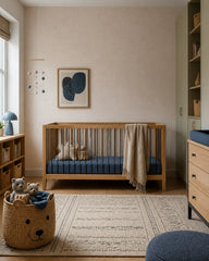 Cream speckled dots wallpaper in a kids bedroom.