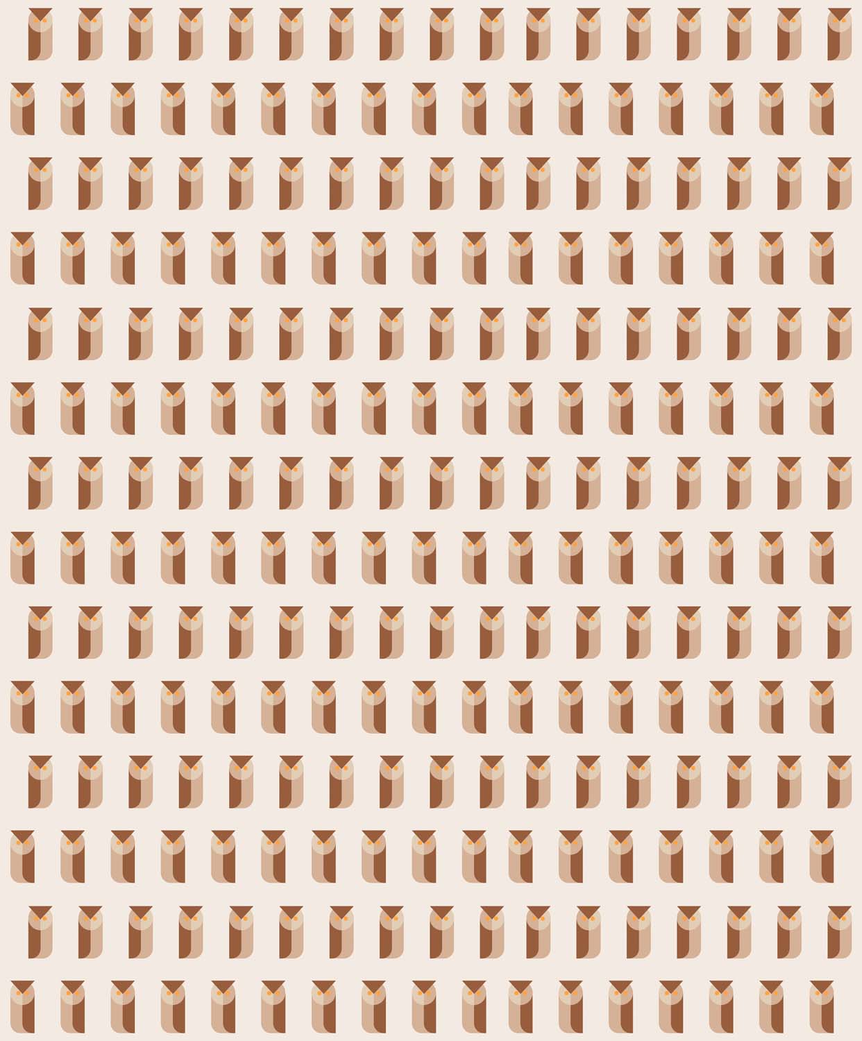 Wallpaper with a repeating pattern of small terracotta vases on cream.