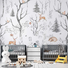 Custom Kids Wall Mural Minimal Design Winter Forest Scandinavian Wallpaper for Kids Room