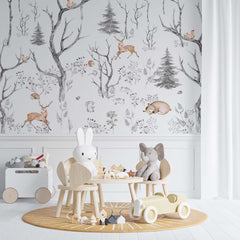 Custom Kids Wall Mural Minimal Design Winter Forest Scandinavian Wallpaper for Kids Room