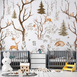 Kids Wall Mural Minimal Design Woodland Animals Scandinavian Wallpaper for Kids Room