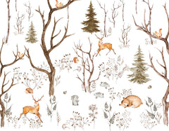 Custom Kids Wall Mural Minimal Design Woodland Animals Scandinavian Wallpaper for Kids Room