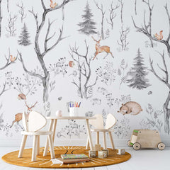 Custom Kids Wall Mural Minimal Design Winter Forest Scandinavian Wallpaper for Kids Room