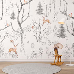 Custom Kids Wall Mural Minimal Design Winter Forest Scandinavian Wallpaper for Kids Room