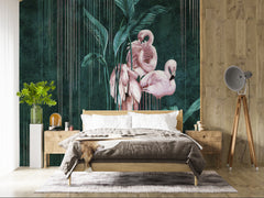 Custom Flamingo Wallpaper Tropical Green Pink Exotic Wall Mural Decor