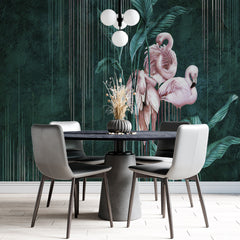 Custom Flamingo Wallpaper Tropical Green Pink Exotic Wall Mural Decor