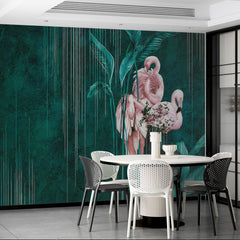 Custom Flamingo Wallpaper Tropical Green Pink Exotic Wall Mural Decor