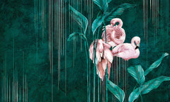 Custom Flamingo Wallpaper Tropical Green Pink Exotic Wall Mural Decor