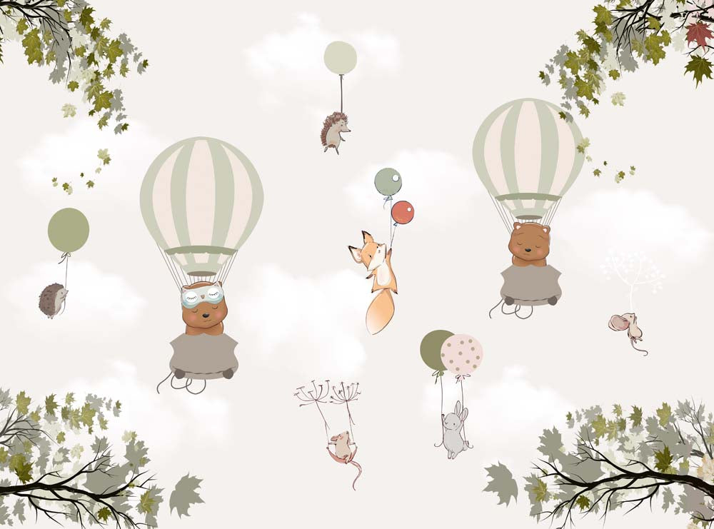 Esdoornbladeren en luchtballonnen – fotobehang met beren
