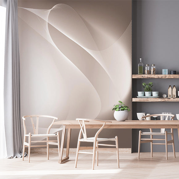 Custom Elegant Abstract Wave Wall Mural Wallpaper - Soft Flowing Lines in Neutral Tones