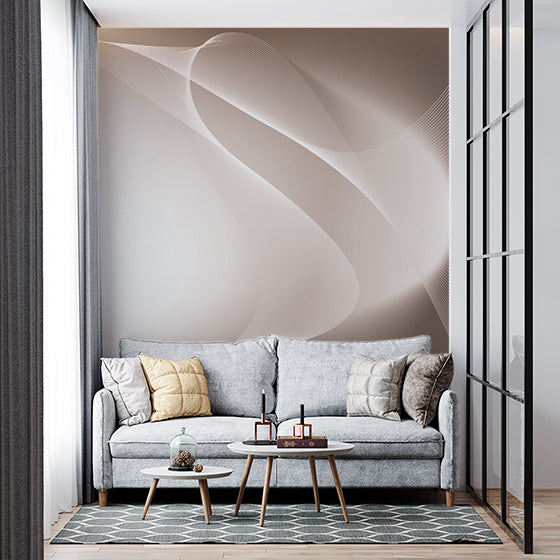 Elegant Abstract Wave Wall Mural Wallpaper - Soft Flowing Lines in Neutral Tones