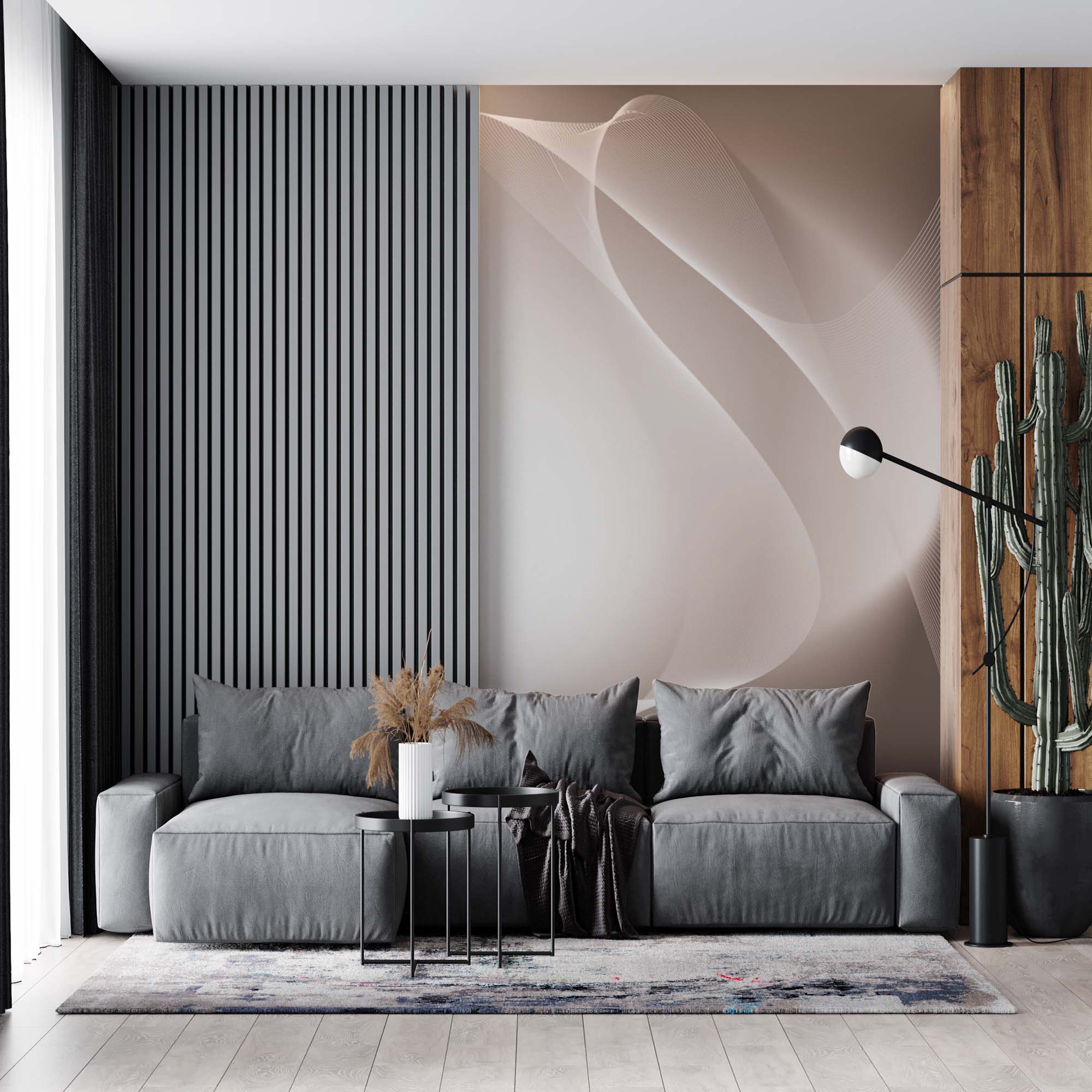 Abstract Wall Mural Beige Smooth Lines Simple Design Wallpaper