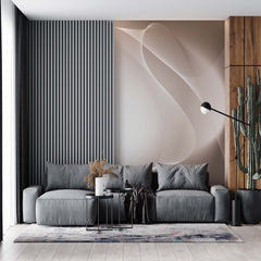 Custom Abstract Wall Mural Beige Smooth Lines Simple Design Wallpaper