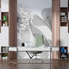 Custom Elegant Black and White Floral Silhouette Wall Mural Wallpaper