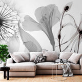 Elegant Black and White Floral Silhouette Wall Mural Wallpaper