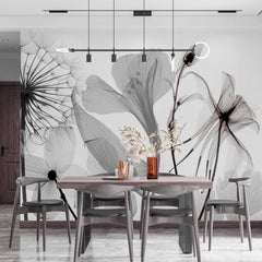 Custom Elegant Black and White Floral Silhouette Wall Mural Wallpaper