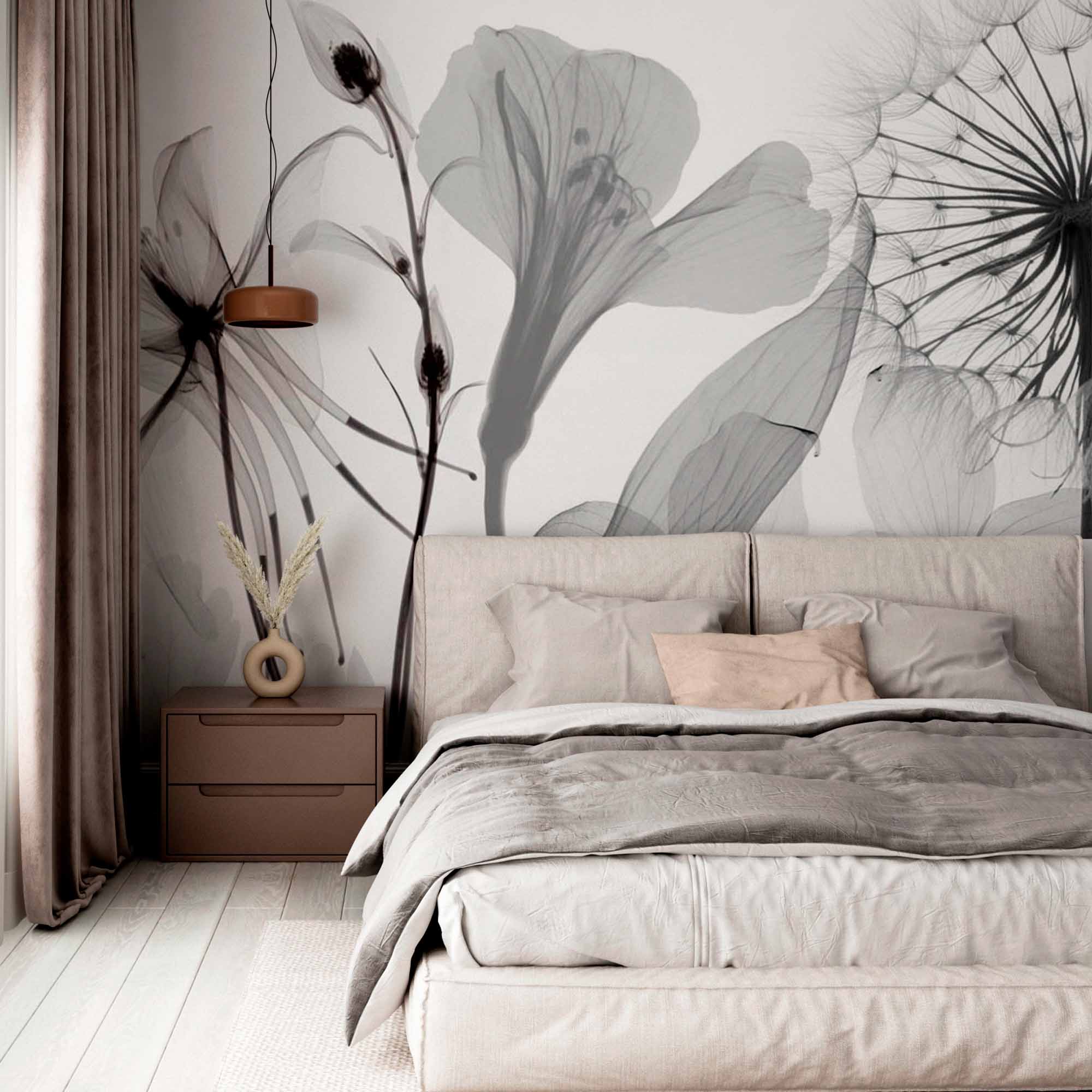 Elegant Black and White Floral Silhouette Wall Mural Wallpaper