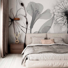 Custom Elegant Black and White Floral Silhouette Wall Mural Wallpaper