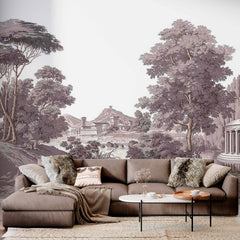 CustomLandscape Mural with Wooded Hills Old Painting Wall Mural