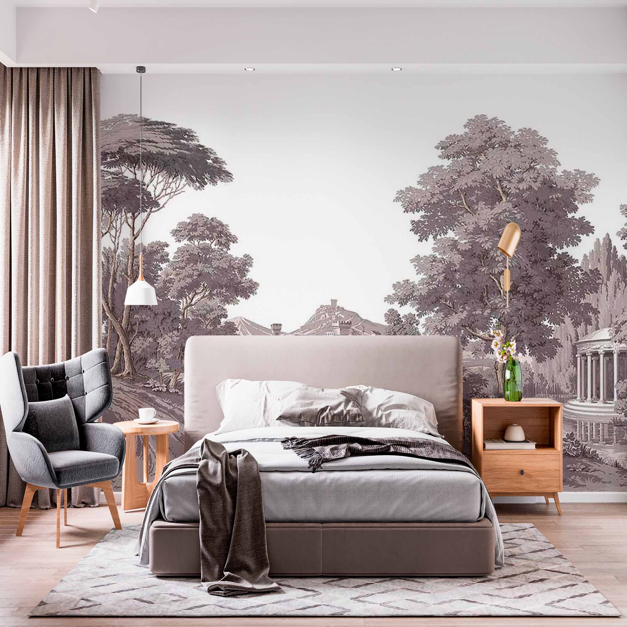 Landscape Mural with Wooded Hills Old Painting Wall Mural