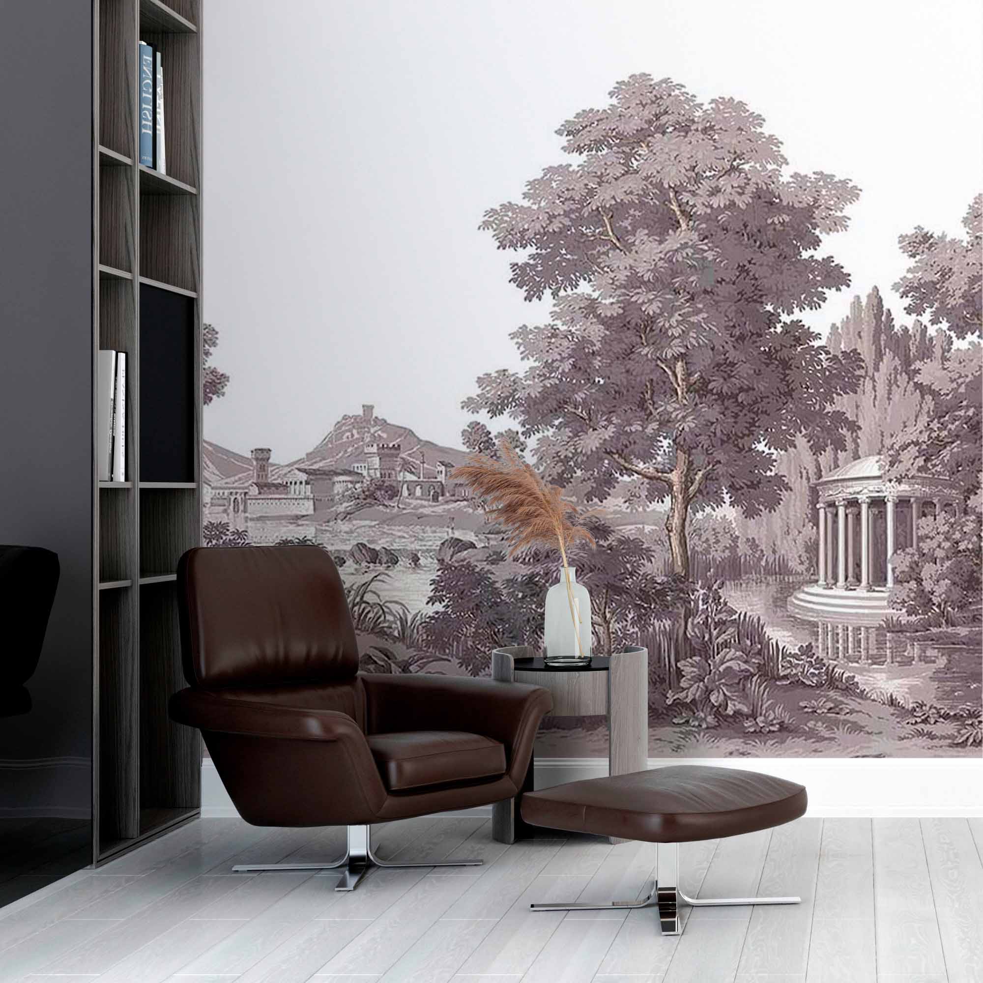 Landscape Mural with Wooded Hills Old Painting Wall Mural