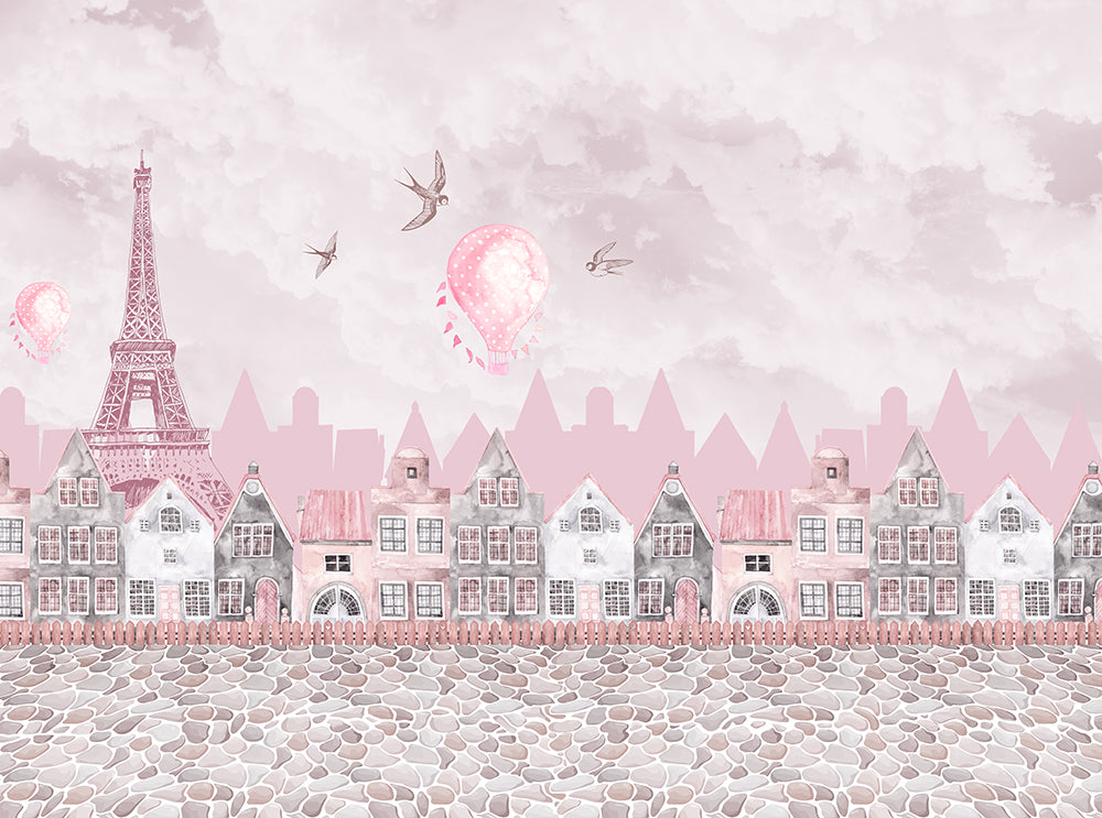 Kids Wall Mural Pink Paris Kids City Eiffel Tower Wallpaper for Girls