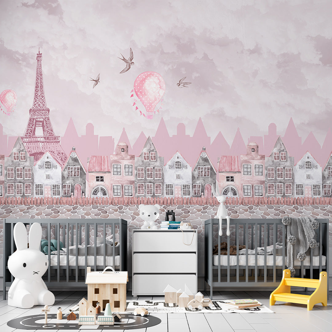 Kids Wall Mural Pink Paris Kids City Eiffel Tower Wallpaper for Girls