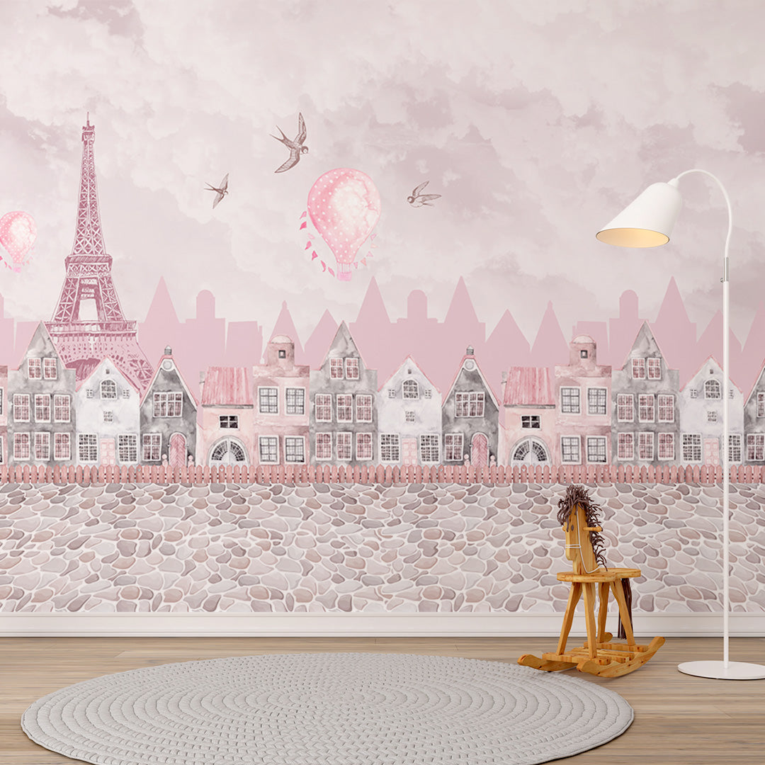 Kids Wall Mural Pink Paris Kids City Eiffel Tower Wallpaper for Girls