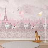 Kids Wall Mural Pink Paris Kids City Eiffel Tower Wallpaper for Girls