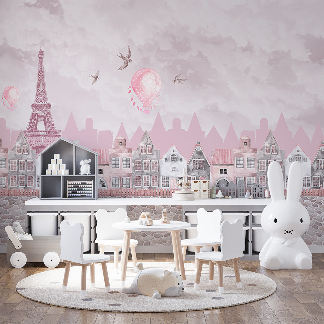 Kids Wall Mural Pink Paris Kids City Eiffel Tower Wallpaper for Girls