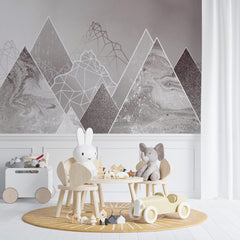 Custom Kids Wall Murals Grey Fluid Mountains Sparkling Wallpaper for Kids