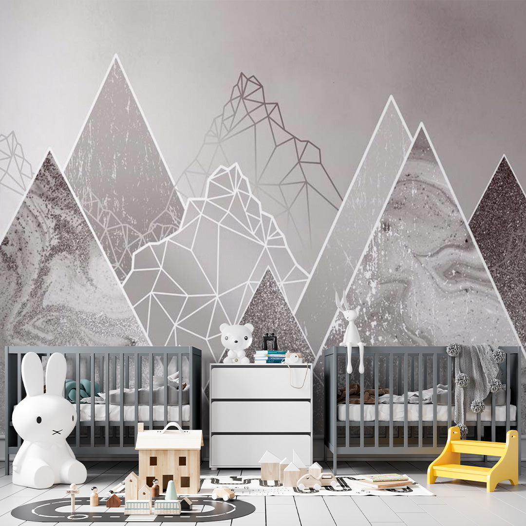 Custom Kids Wall Murals Grey Fluid Mountains Sparkling Wallpaper for Kids