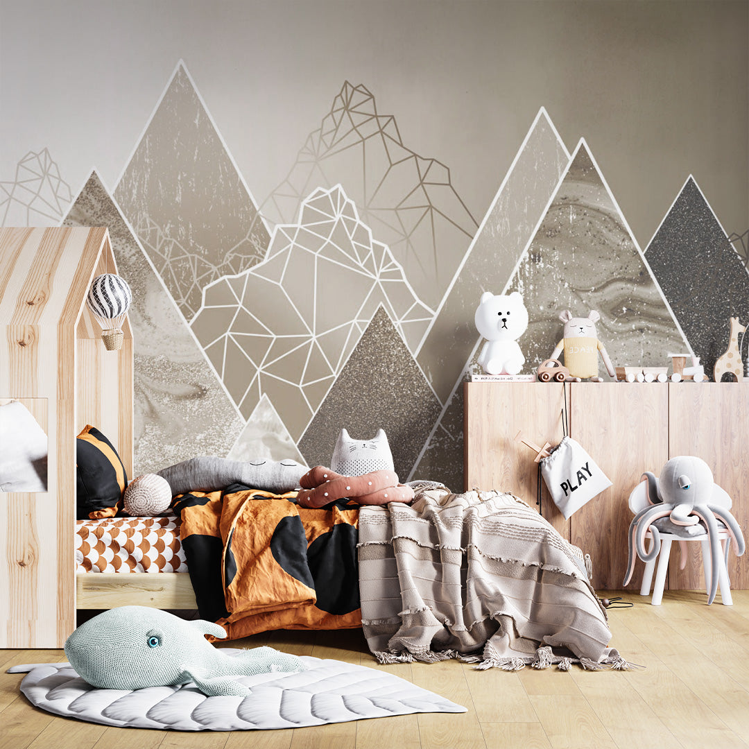 Kids Wall Murals Beige Fluid Mountains Sparkling Wallpaper for Kids