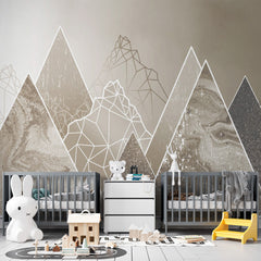 Custom Kids Wall Murals Beige Fluid Mountains Sparkling Wallpaper for Kids