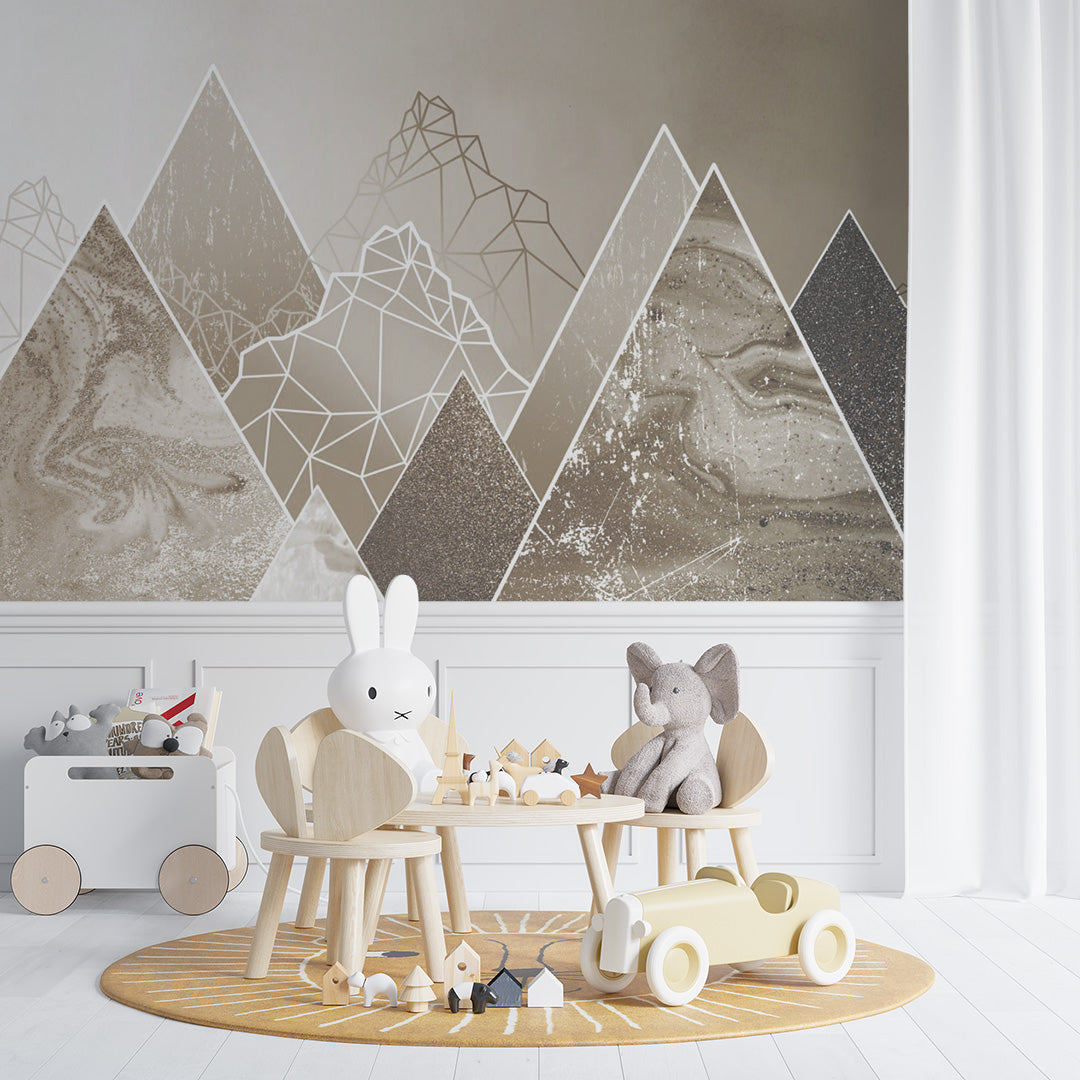 Kids Wall Murals Beige Fluid Mountains Sparkling Wallpaper for Kids