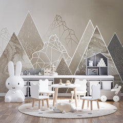 Custom Kids Wall Murals Beige Fluid Mountains Sparkling Wallpaper for Kids