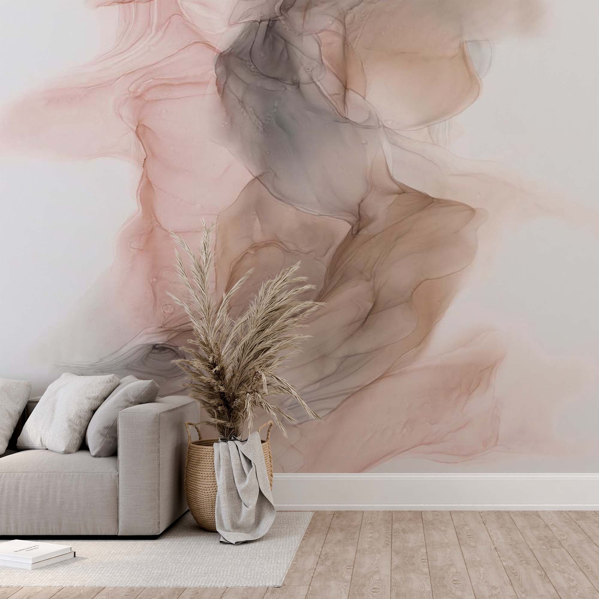 Abstract Beige Smoke Wall Mural Art Liquid Ink Wallpaper