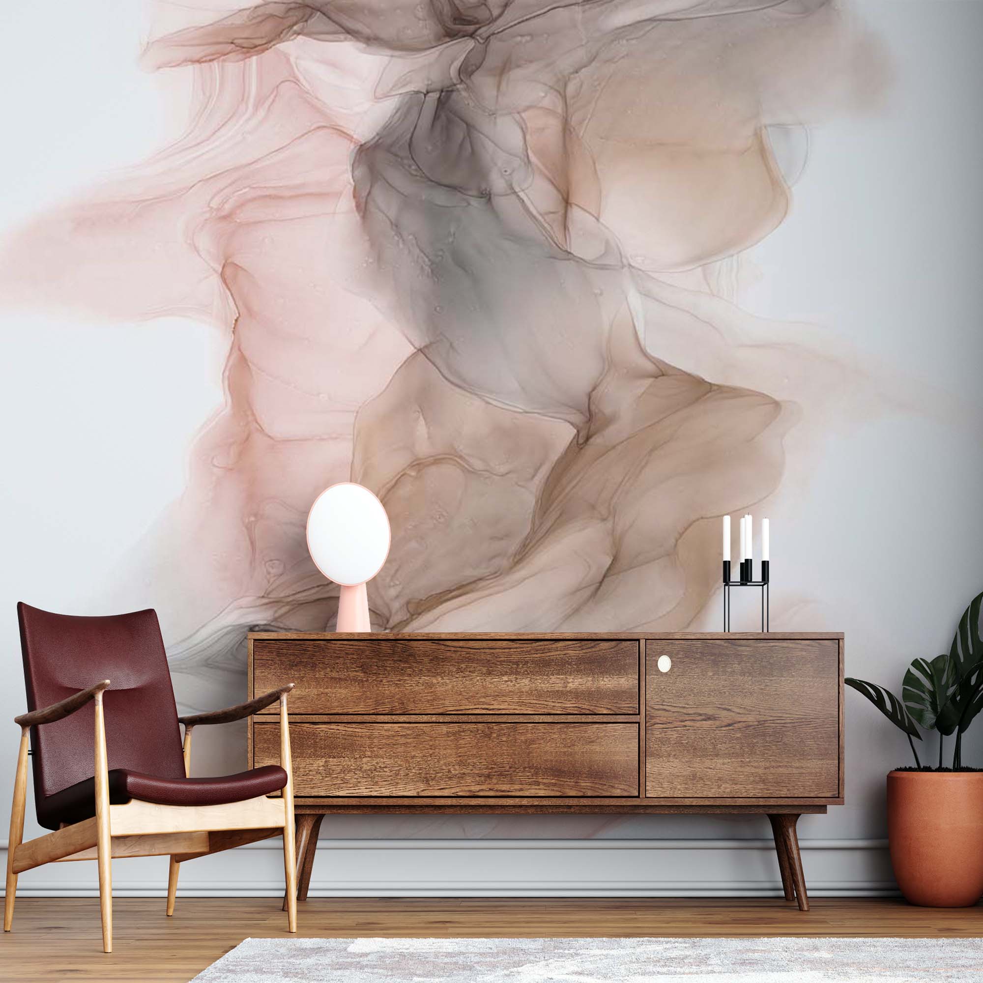 Abstract Beige Smoke Wall Mural Art Liquid Ink Wallpaper