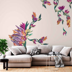 Custom Minimalist Botanical Wall Mural Wallpaper with Vibrant Purple Flowers