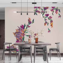 Custom Minimalist Botanical Wall Mural Wallpaper with Vibrant Purple Flowers