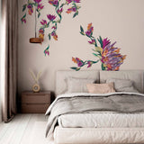 Minimalist Botanical Wall Mural Wallpaper with Vibrant Purple Flowers