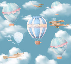 Custom Kids Wall Mural Watercolor Hot Air Balloons Blue Sky Clouds Aircraft Wallpaper for Kids