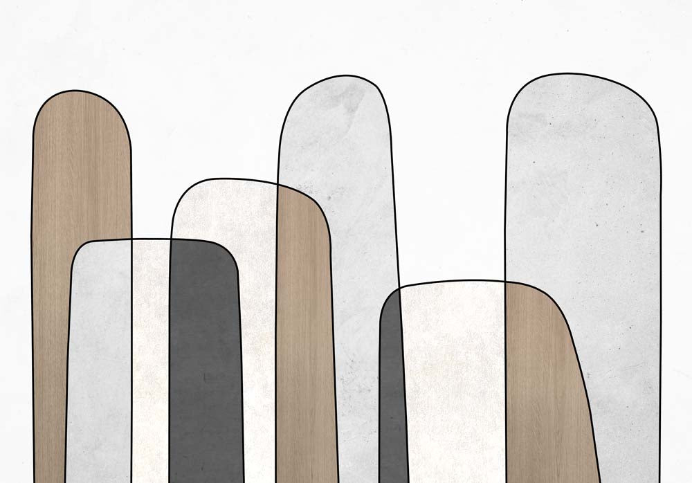 Papier peint arches minimalistes – Papier peint panoramique formes abstraites bois, gris et noir