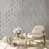 Gray Geometric Pattern Wallpaper with 3D Cube Effect