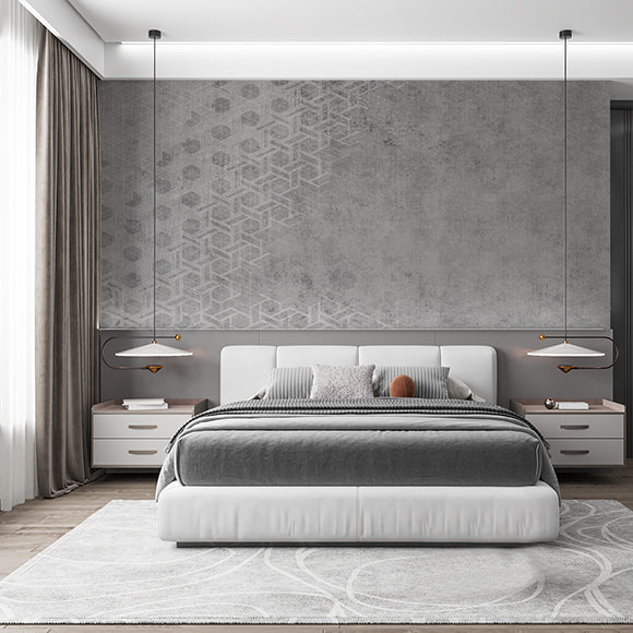 Custom Gray Geometric Pattern Wallpaper with 3D Cube Effect