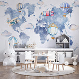 Watercolor Kids World Map Wall Mural Decals Posters for Girls Boys Baby Wallpaper for Kids