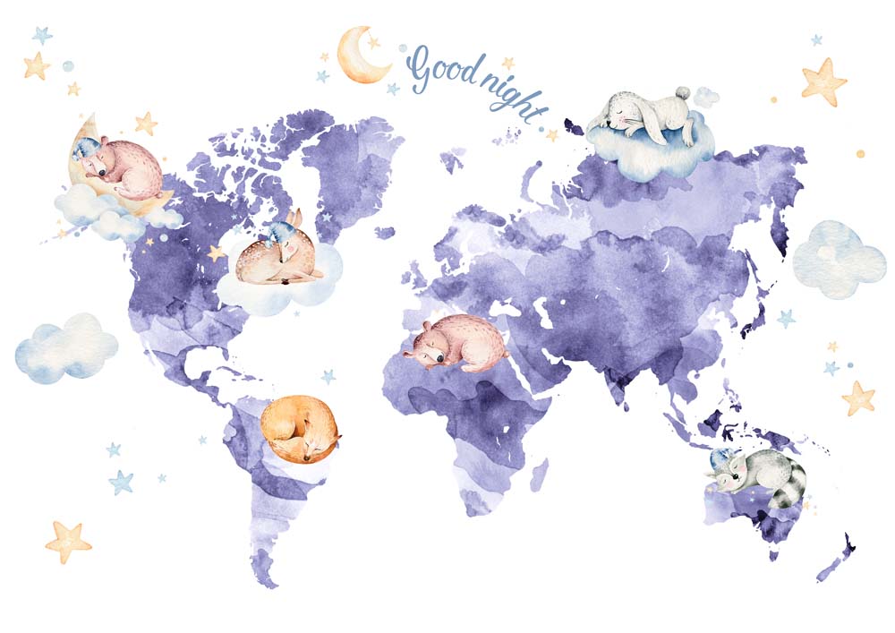 Watercolor Kids World Map for Toddlers Wall Mural for Girls Boys Baby Wallpaper for Kids